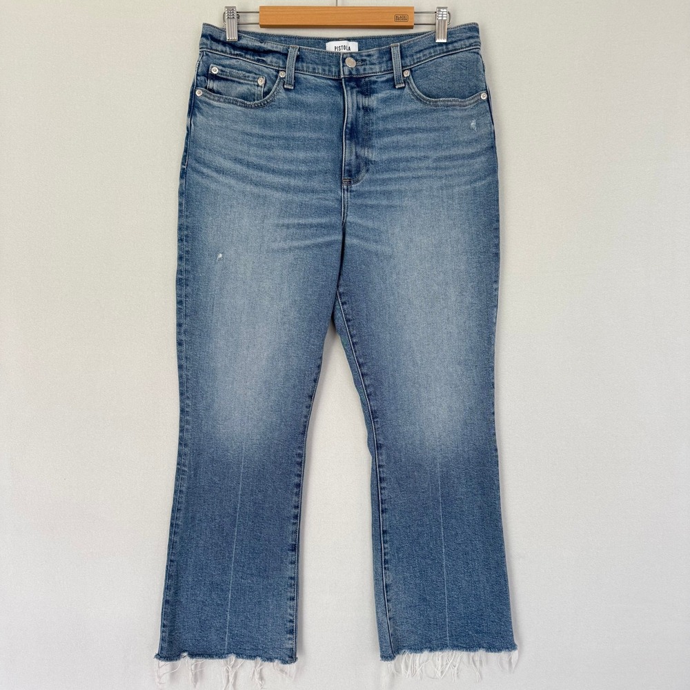 Pistola Lenon High Rise Crop Flare Boot Jeans "Rhythm Vintage" Raw Hem Size 31